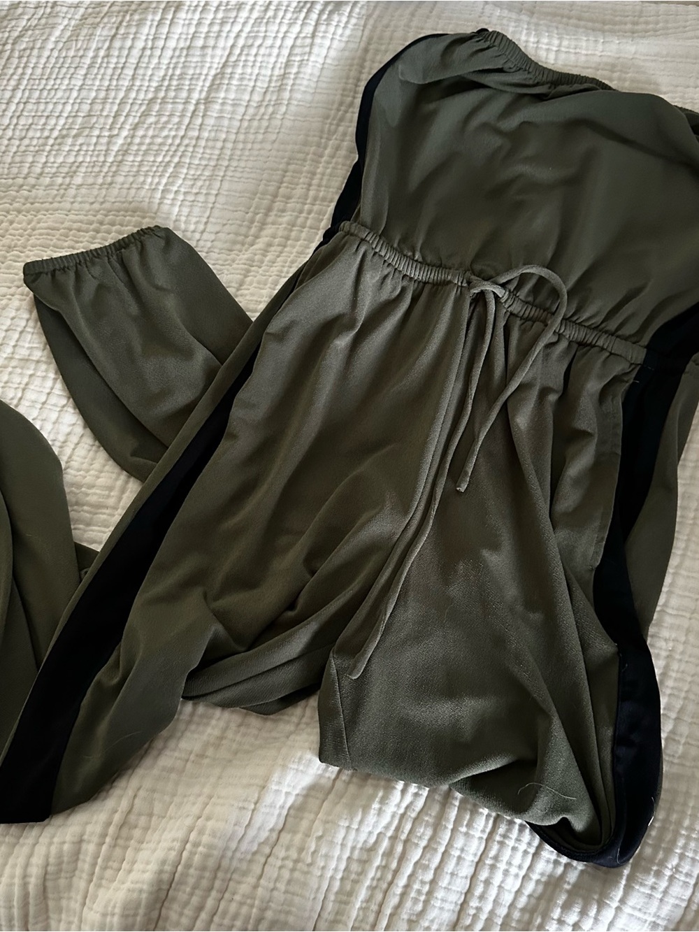 Olive Green and Black Strapless Jumpsuit